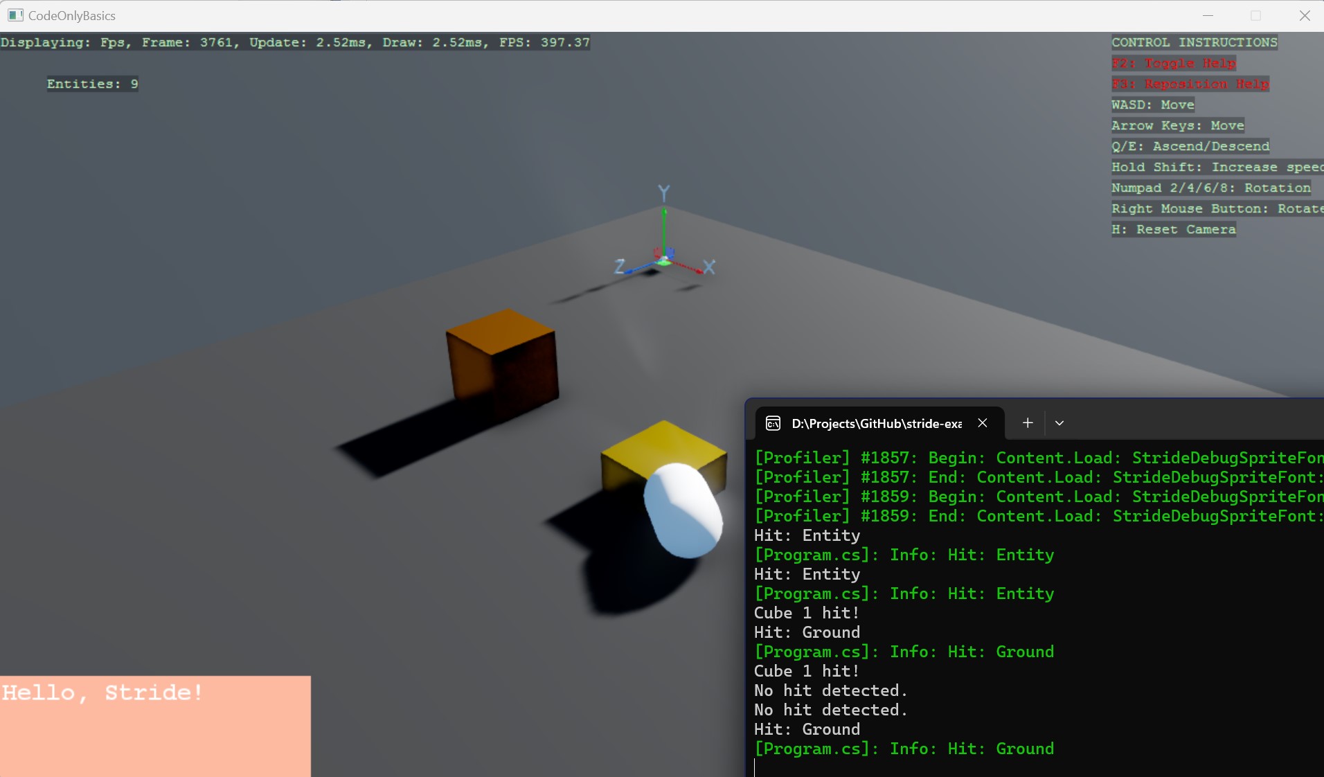 Stride Game Engine - Code Only Basic - Output added